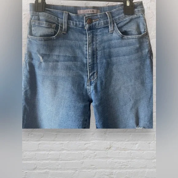 Joe's Jeans High Rise Wide Leg Raw Hem Blue Denim Distressed Belenos Wash Sz 26 - Picture 3 of 8